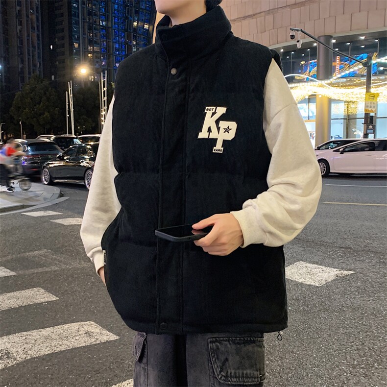 冬季新款港风PU皮贴布绣毛巾绣加绒加厚棉背心6618-P88,男装棉衣,星座914-3