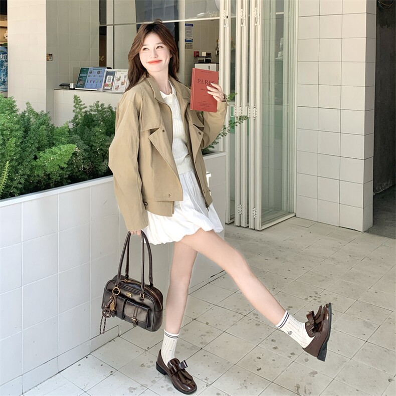 【新品】设计感翻领假两件风衣外套2C105-Q506-P160-K228,女装短外套,2C105
