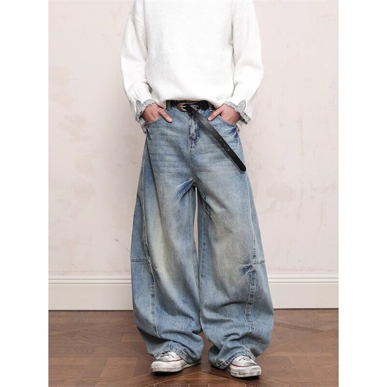 美式高街cleanfit弯刀牛仔裤男女宽松直筒痞帅裤子LN12088-P55图片