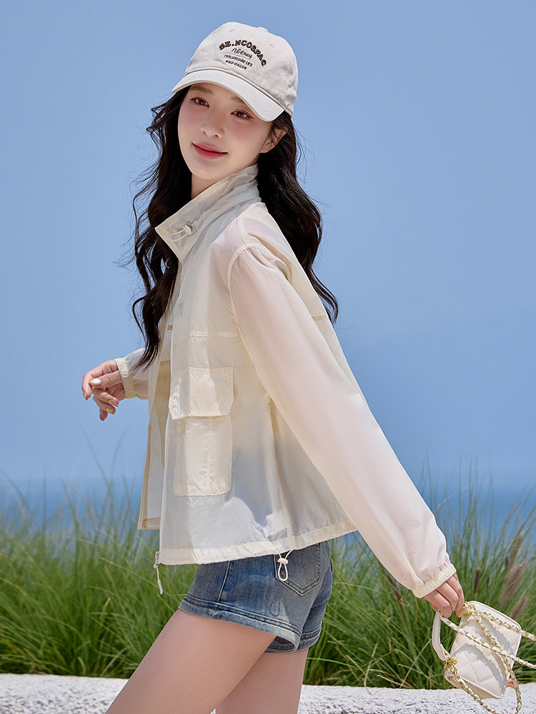 2025夏季新款防晒衣女轻薄款休闲时尚立领宽松薄款透气防晒服上衣,女装防晒衣,以桐