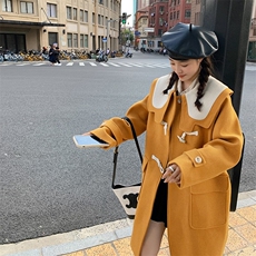 【新品】出货中娃娃领学院风撞色毛呢大衣807-P185-K265，女装毛呢外套，浙宝189