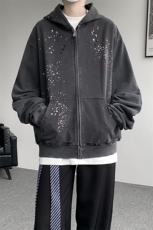 秋季美式烫钻开衫拉链卫衣男潮牌高级感痞帅短宽外套男WY37P98，女装短外套，电商D206-1