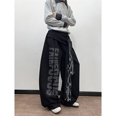 美式复古小众字母火焰飘带休闲卫裤街头设计感宽松休闲直筒阔腿裤，男装休闲裤，星座410-6（原星座1304-1）