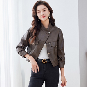皮衣夹克外套女秋冬季2024新款高级感别致宽松短款美式复古小个子图片