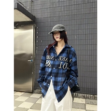 美式潮牌复古红色格子衬衫女春夏长袖防晒衬衣设计感宽松情侣外套，男装防晒衣，星座1210-1