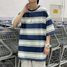 条纹短袖t恤男夏新款港风百搭半袖日系宽松圆领五分袖T699-P20，男装T恤，星座512-4