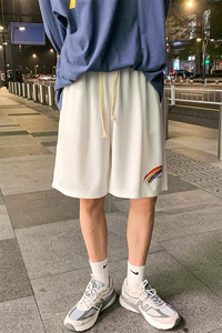 冰丝运动短裤男潮牌夏季彩虹印花薄款直筒裤子男韩版潮流宽松休闲图片