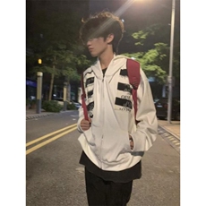 高品质春装新款美式高街潮牌解构设计休闲连帽卫衣男女慵懒风外套，女装短外套，电商A486-1