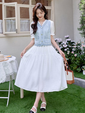 2025超火减龄漂亮洋气套装裙女时尚牛仔马甲+超仙短袖白色连衣裙，女装套装/套裙，铭街依杨