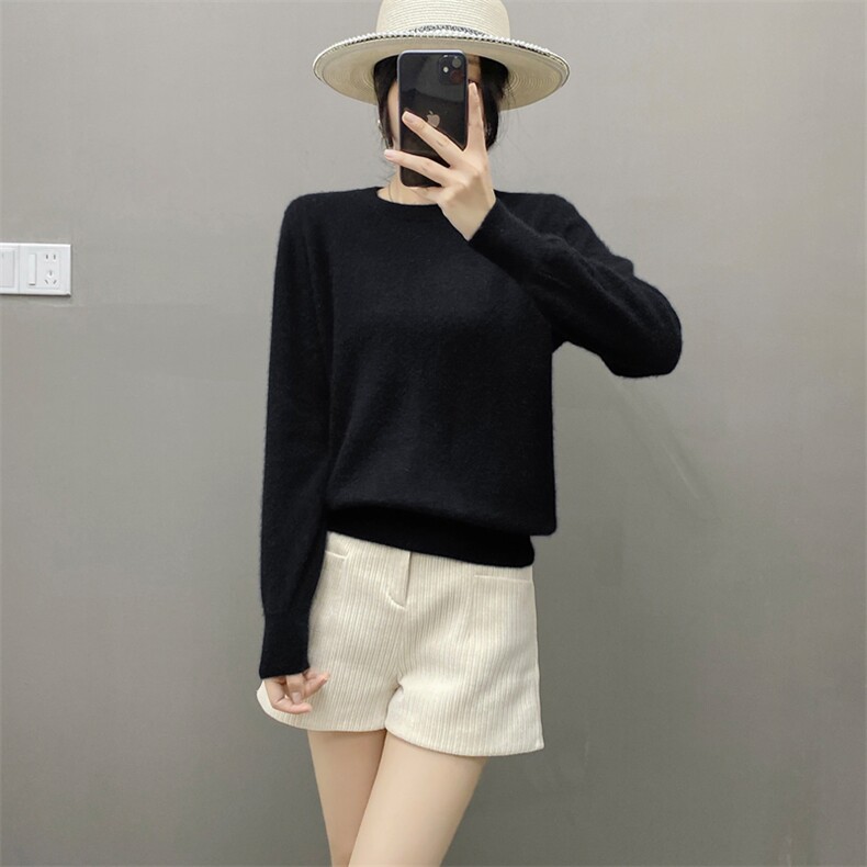 24新品平面圆领100分纯山羊绒舒适保暖时尚羊绒衫宽松通勤，女装羊绒衫，织绒羊