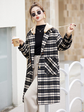 现货手工缝制冬季保暖新款时尚舒适帽子可拆卸长款双面呢大衣活帽，女装双面呢大衣，丽美静依