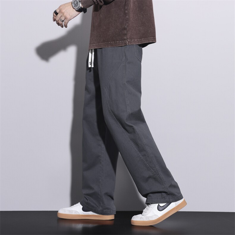 卡其宽松运动卫裤男潮流休闲长裤子直筒春秋阔腿裤子9009-P60,男装休闲裤,电商A178