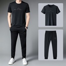 男士短袖冰丝套装2023新款潮流宽松衣服搭配休闲商务t恤三件套，男装休闲套装，电商B212（原钱塘6029）