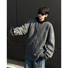 美式宽松开衫毛衣海马毛外套男撞色连帽针织衫，男装针织衫/毛衣，星座716-2