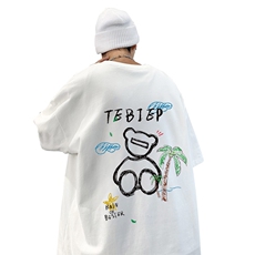 T533P26夏季新款港风纯棉短袖T恤ins衣服宽松半袖体恤小熊上衣，男装T恤，星座304A