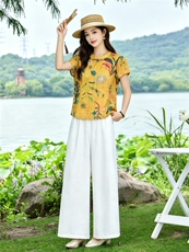现货！夏季套装2026新款松弛感新中式盘扣上衣服女两件套端庄大气，女装套装/套裙，衣之秀