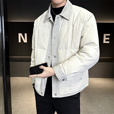 90%标白鸭绒2025冬季翻领拼接休闲加厚羽绒服外套25162-P335，男装羽绒服，电商A413