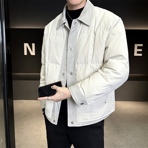 90%标白鸭绒 2025冬季翻领拼接休闲加厚羽绒服外套25162-P335图片