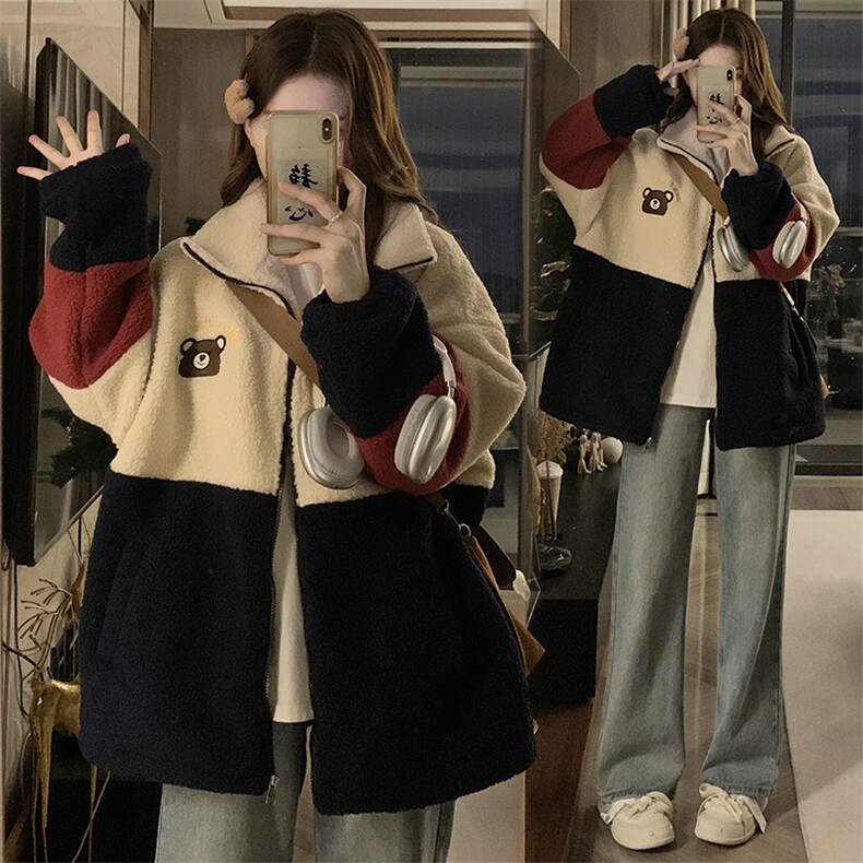 棉服女冬季23年新款韩系拼接学院风棉袄羊羔毛棉衣C487-110,男装棉衣,星座911-2(原星座613-2）