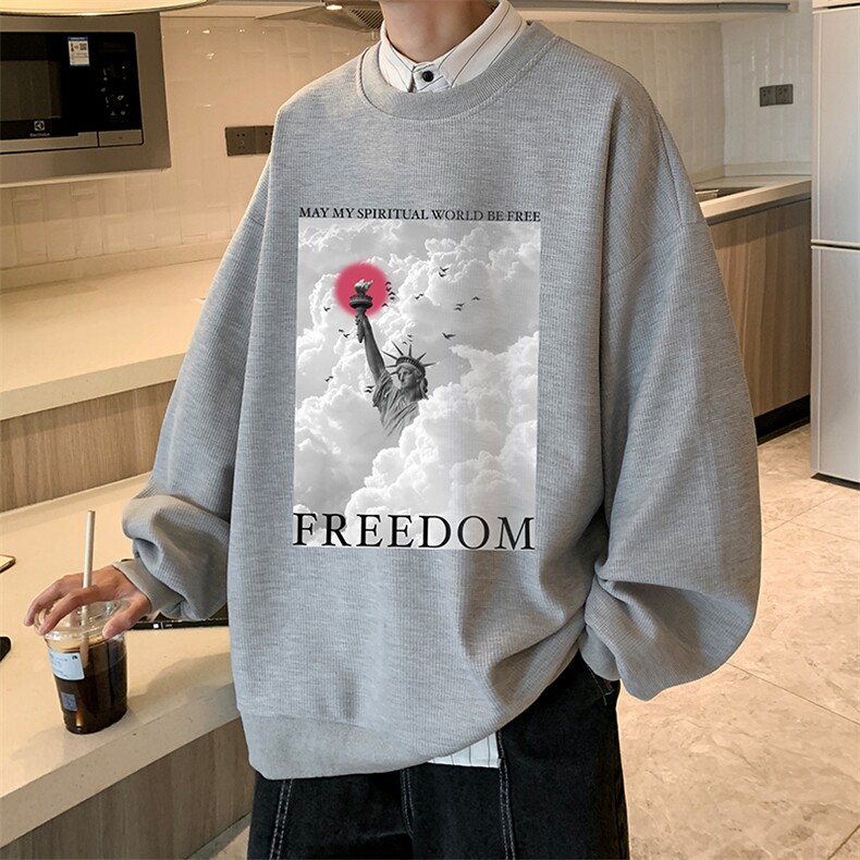 华夫格卫衣圆领卫衣男大码长袖t恤男外套HW76326-P30加绒款-P40,男装卫衣,电商A040