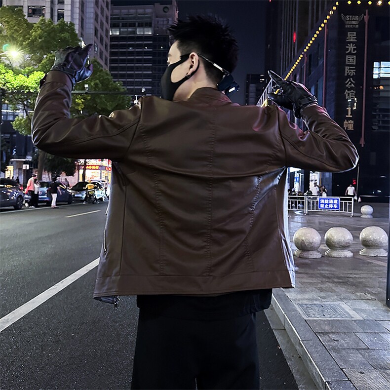 2025秋季新款立领皮衣男潮流修身皮夹克外套A368-P3313-P118,男装夹克,电商A368