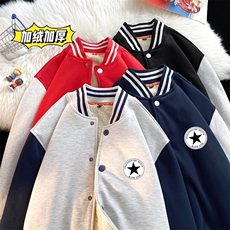 冬季新款加绒加厚棒球服大码宽松羊羔绒卫衣XZ102A-4-331-P65，女装职业装，星座211-2