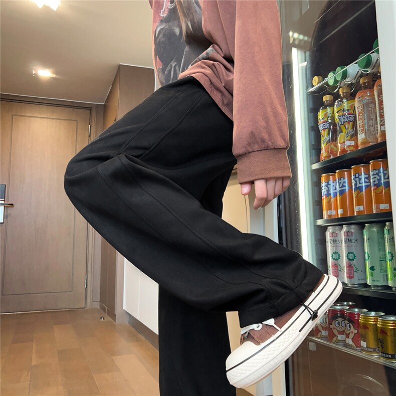 2025秋冬麂皮绒宽松潮牌男拼接休闲裤裤脚抽绳K6733/特P30黑色,男装休闲裤,电商A094