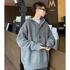 重磅秋冬装北极绒开衫毛衣美式复古休闲慵懒风针织衫加厚连帽外套，男装针织衫/毛衣，电商A486