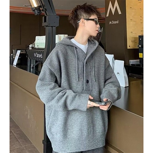 重磅秋冬装北极绒开衫毛衣美式复古休闲慵懒风针织衫加厚连帽外套图片