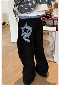 春秋新款宽松弯刀裤女高腰显瘦刺绣直筒休闲牛仔裤阔腿裤图片