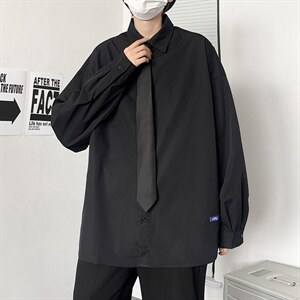 长袖衬衫男港风日系酷丝绵宽松版衬衫C410P30图片