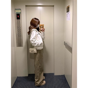 1292-P59 2025新款早秋五角星满印短款卫衣女秋冬宽松双拉炼图片