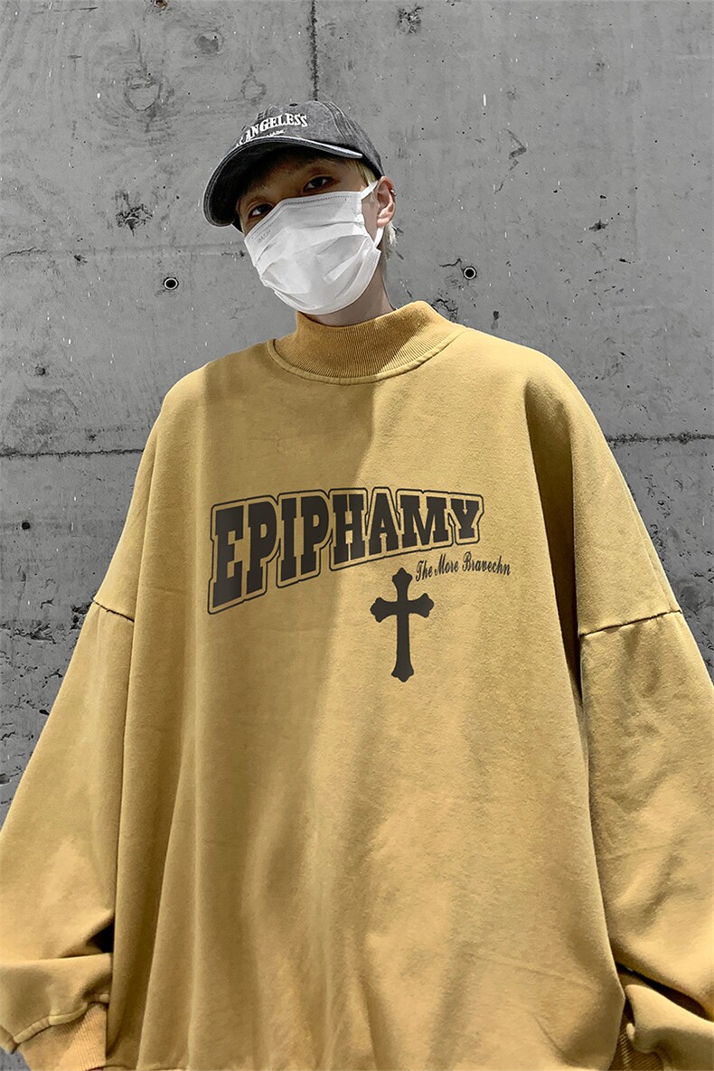 水洗做旧加绒加厚卫衣男2026冬高领十字架打底衫XZ514-2-X55-P78,男装T恤,星座514-2(原B239)