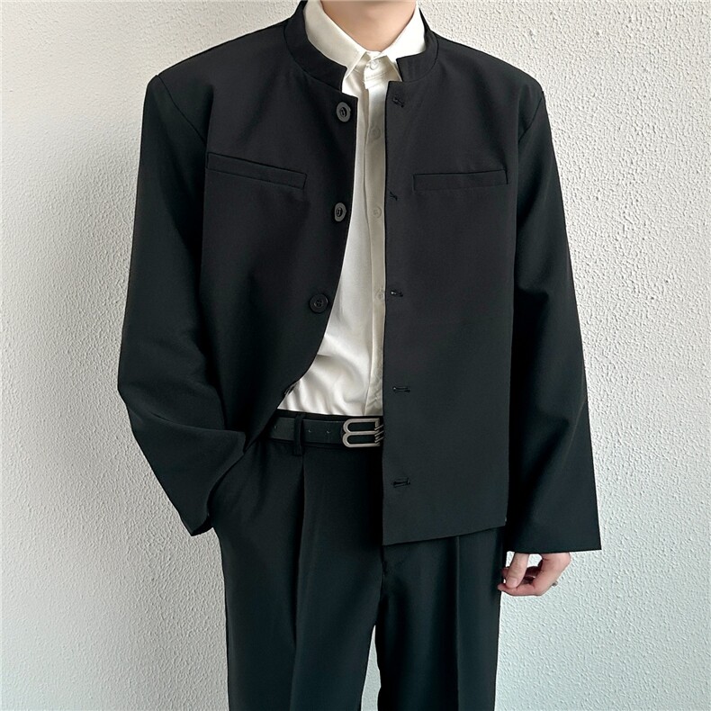 风秋男立领西装单排扣外套本命红新中式小香风西服JAK35P60,男装西服套装,星座1013-1