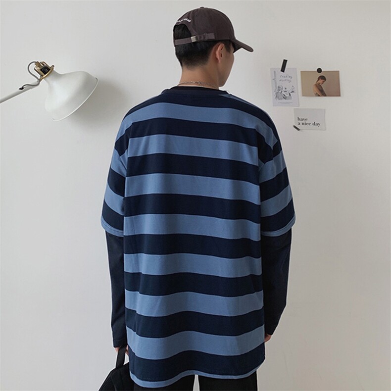 19年秋冬新款假两件条纹休闲潮流时尚款卫衣DS-B293-N101,男装卫衣,电商A306