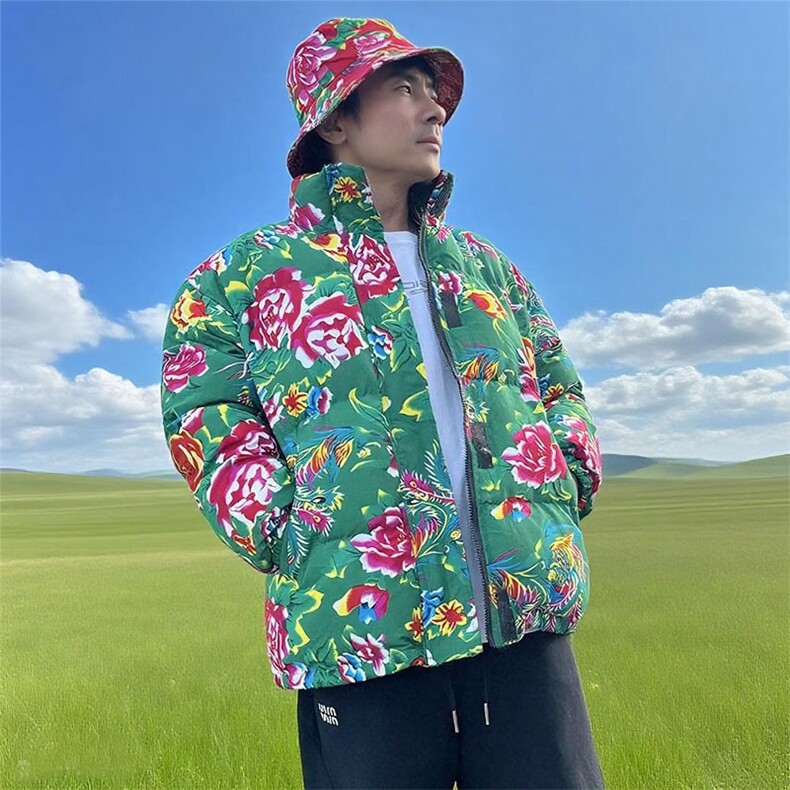 MY203男女休闲加厚保暖防寒棉衣外套棉服棉袄东北大花绿色团队潮图片