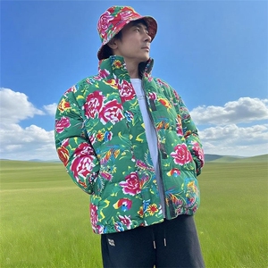 MY203男女休闲加厚保暖防寒棉衣外套棉服棉袄东北大花绿色团队潮图片