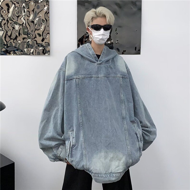 -JK605-春季美式街头ins潮牌水洗做旧宽松复古痞帅牛仔帽衫,男装工装外套,星座1002-2