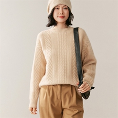 秋季新款纯色圆领针织衫时尚休闲风，女装针织衫/毛衣，鸥蕊娅羊绒