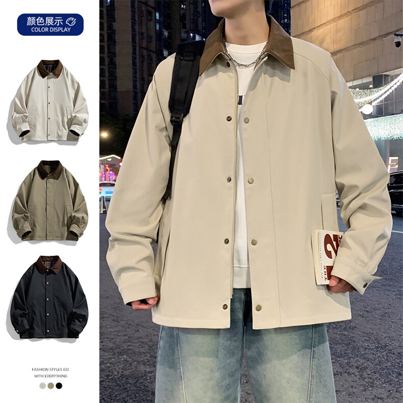 翻领夹克男春季简约宽松潮流百搭上衣服JK268-P78图片