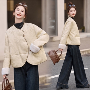 羽绒服女提花短外套2025冬季新款新中式白鸭绒上衣图片