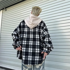 夹克男女韩版潮流格子连帽宽松百搭2024秋冬新款ins外套W6086-P52，男装夹克，星座412-3