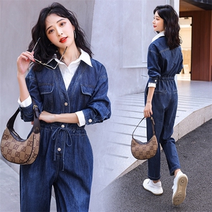 假两件工装牛仔连体裤女春秋高级感2025新款气质连衣裤女神范图片