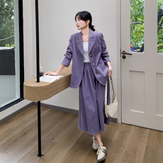 紫色灯芯绒西装套装女2025春季新款高级感小个子西服半身裙两件套，女装套装/套裙，2C206
