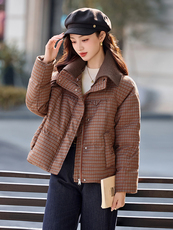 韩版格子石墨烯绒衣女2025冬季新款立领加厚面包服小个子保暖外套，女装棉衣/棉服，悠米