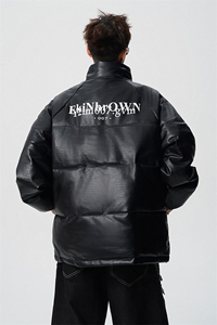 鳄鱼纹印花设计大码M-5XL手塞棉夹克PU皮棉服外套男8507P120控158图片