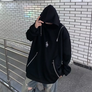 美式多拉链卫衣男连帽街头嘻哈潮炸街宽松套头高街外套QW338-P50图片
