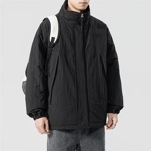 冬季潮牌日系纯色简约加绒加厚保暖防寒休闲棉服外套MY9079-P100,落肩大衣男生穿搭图片图片