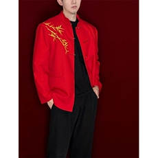 新中式中山装宽松金竹刺绣立领西装新郎街舞齐舞团队演出服-XZ288，男装西服，星座601-1