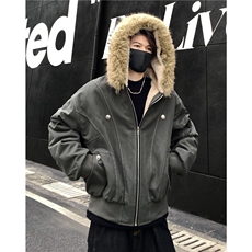 美式cleanfit毛茸茸座山雕连帽夹克棉服男女冬季加厚短款棉衣p128，男装夹克，电商C307